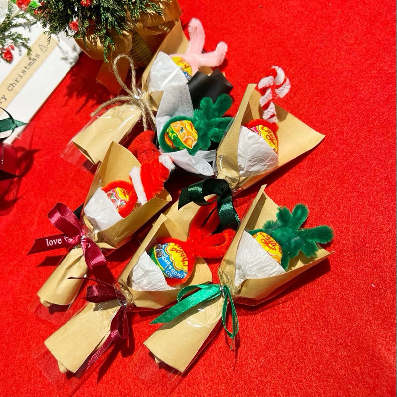 Hoa kẹo mút kẽm nhung 1 viên chupa chups Noel, Quà tặng giáng sinh, Chrismas -M44