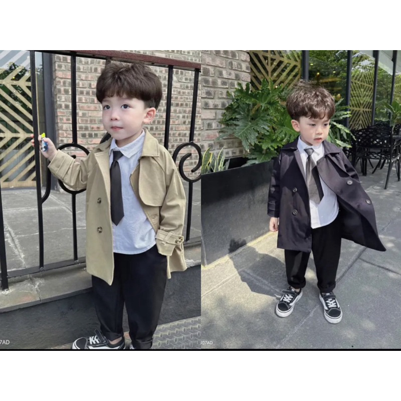 Áo khoác bé trai, áo khoác măng tô 2 lớp cho bé 10-35kg