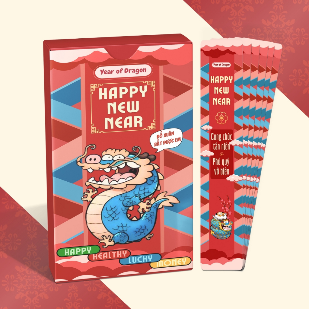 Lì xì gieo quẻ Tết 2024 Giáp Thìn chọn mẫu, bao lì xì rút quẻ hộp 12 quẻ rút thăm may mắn