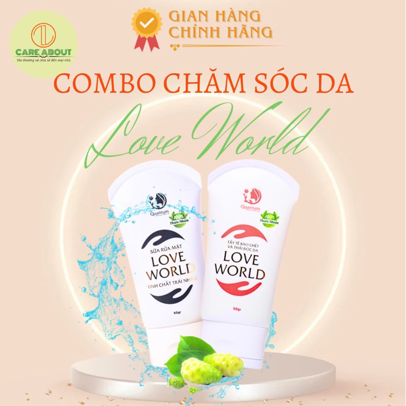 Combo sữa rửa mặt, tẩy tế bào chết LOVE WORLD sạch sâu, loại bỏ da chết, thải độc da, cân bằng pH cho da