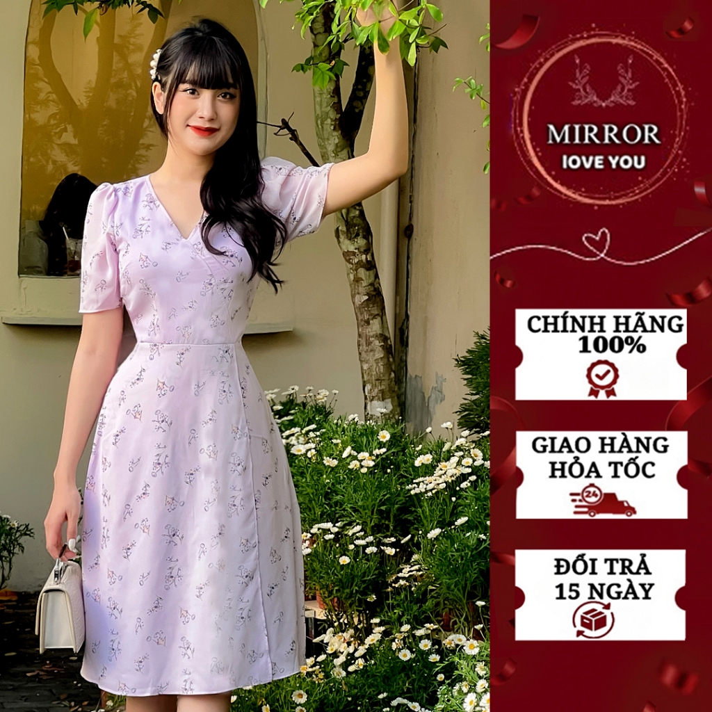 Váy hoa nhí đầm thiết kế đầm nữ dáng xoè có tay che khuyết điểm đầm công sở đầm đi chơi đầm đi du lịch