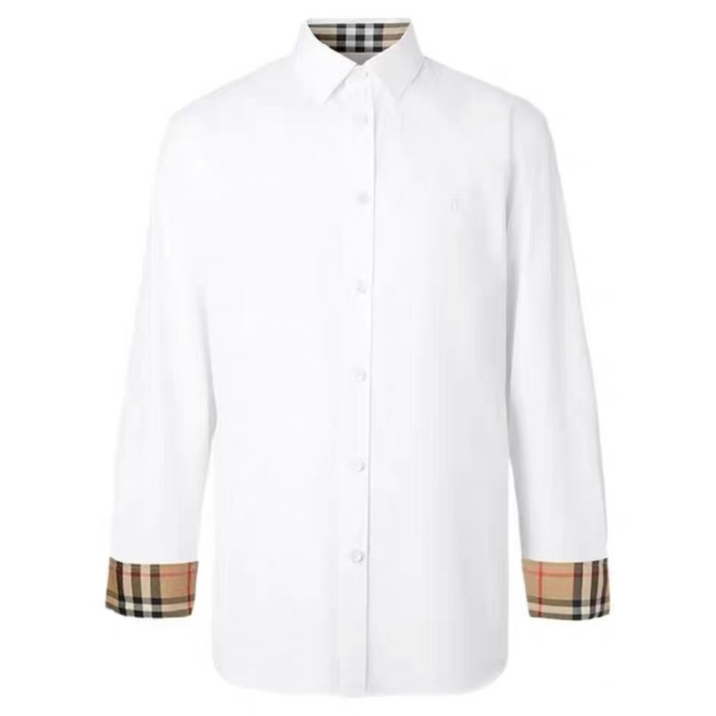áo sơ mi nam màu trắng phối kẻ burberry ở cổ và tay áo sơ mi burberry hàng đẹp dáng boy phố