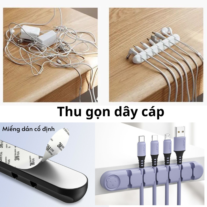 Kẹp cố định dây cáp sạc HSON, miếng dán silicon dụng cụ giá đỡ dây cáp sạc tiện lợi giúp bàn làm việc gọn gàng