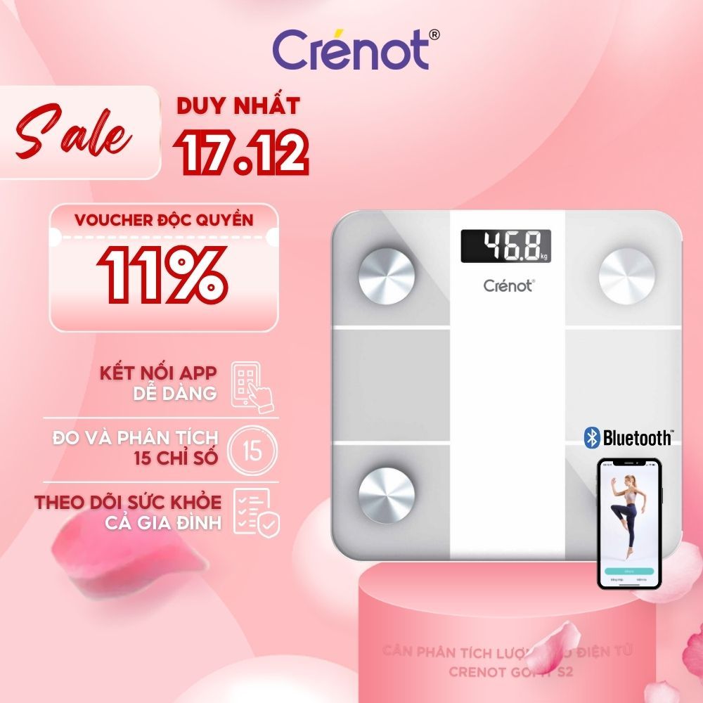 Cân Phân Tích Lượng Mỡ Điện Tử Thông Minh Crenot Gofit S2 Đo 15 Chỉ Số Sức Khoẻ Mini Bluetooth Béo Cơ Thể Body Fat Scale