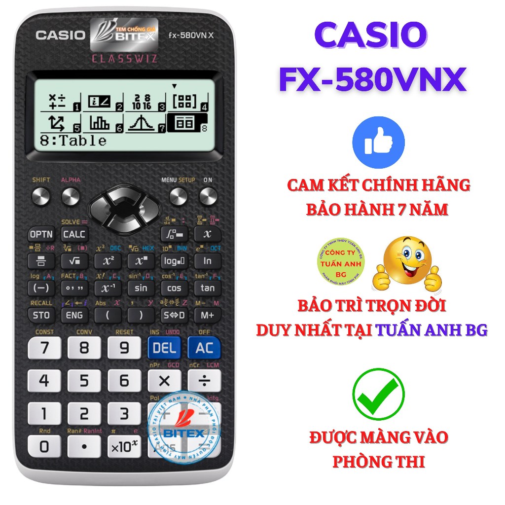 Máy tính Casio FX 580VNX chính hãng, bảo hành 7 năm, lỗi 1 đổi 1 trong năm đầu tiên