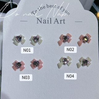 Charm nơ tim đá đính móng , phụ kiện đính móng hình nơ đính đá