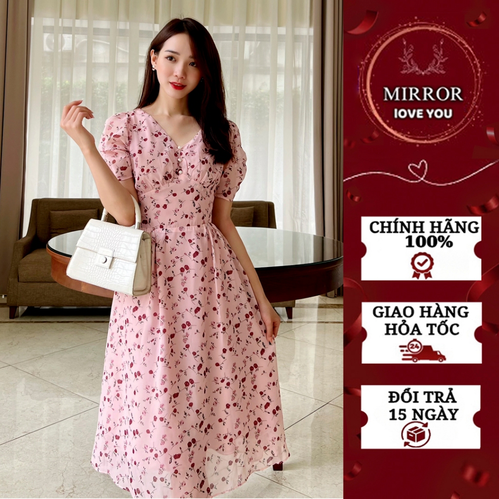 Váy hoa nhí cổ tim đầm thiết kế nữ dễ thương tôn dáng có tay che khuyết điểm đầm công sở đầm đi chơi đầm đi du lịch