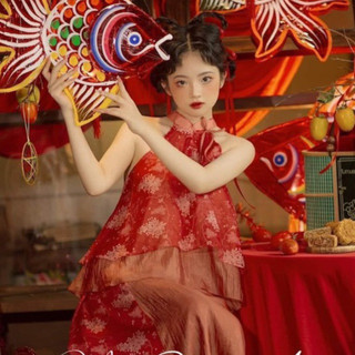 Set yếm hoa nhí cổ tàu