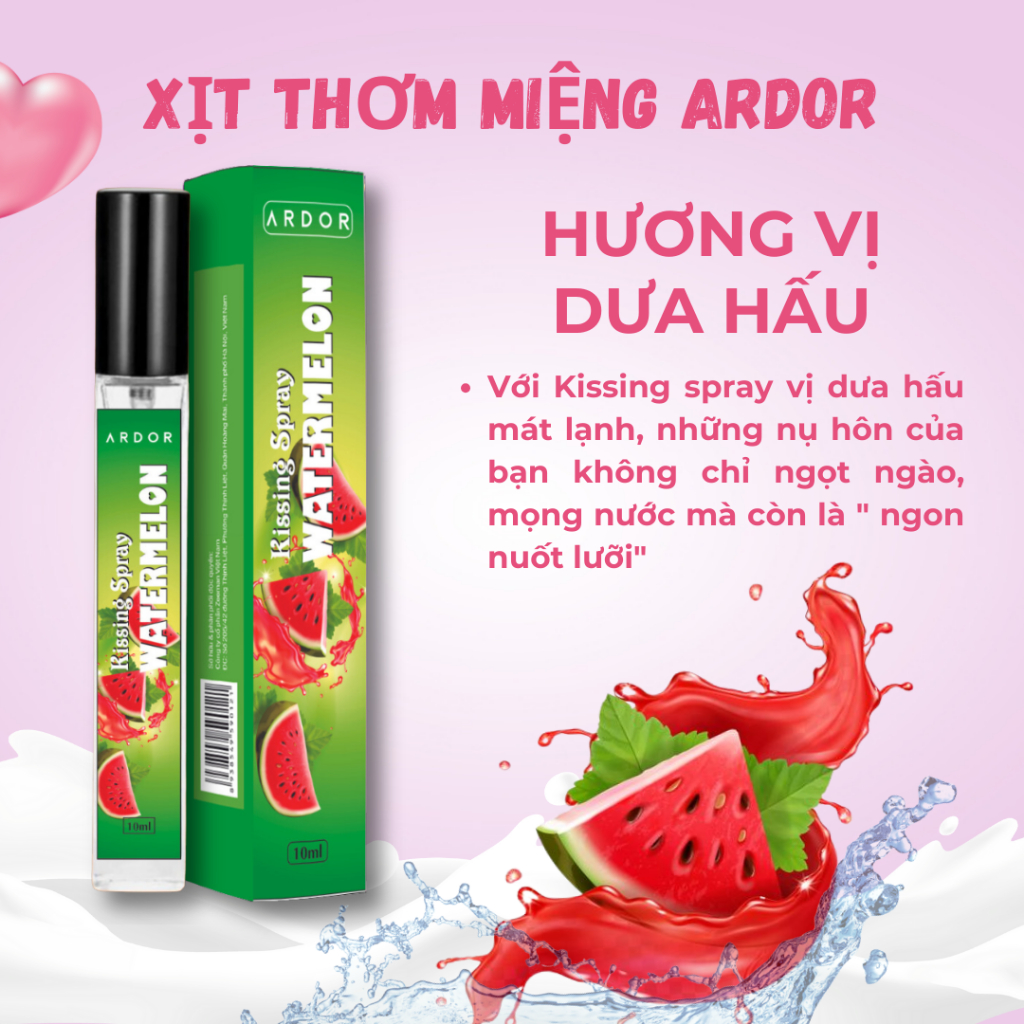Xịt Thơm Miệng Vị Đào Kissing Spray ARDOR Sịt Miệng Nam Nữ Hương Trái Cây Kẹo Ngọt The Mát Vị Bạc Hà Chai 10ml