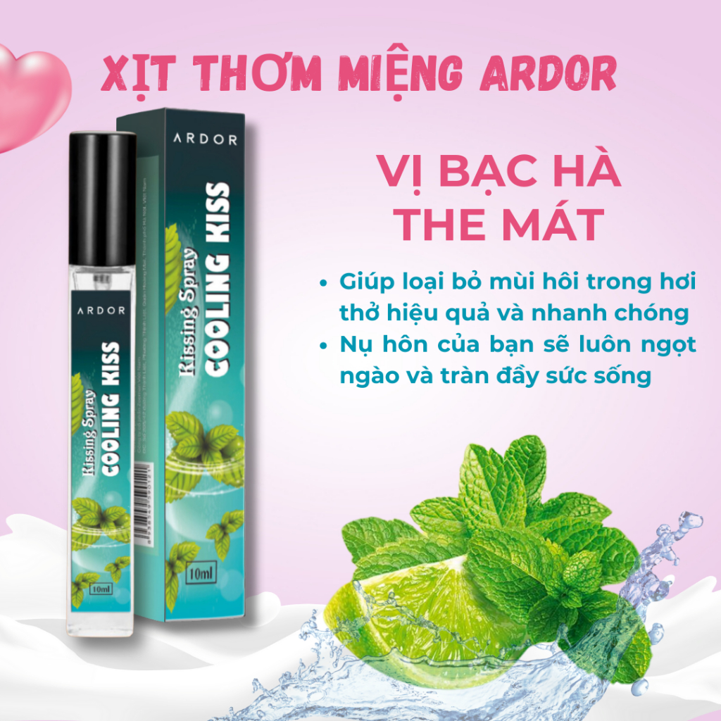 Xịt Thơm Miệng Vị Đào Kissing Spray ARDOR Sịt Miệng Nam Nữ Hương Trái Cây Kẹo Ngọt The Mát Vị Bạc Hà Chai 10ml