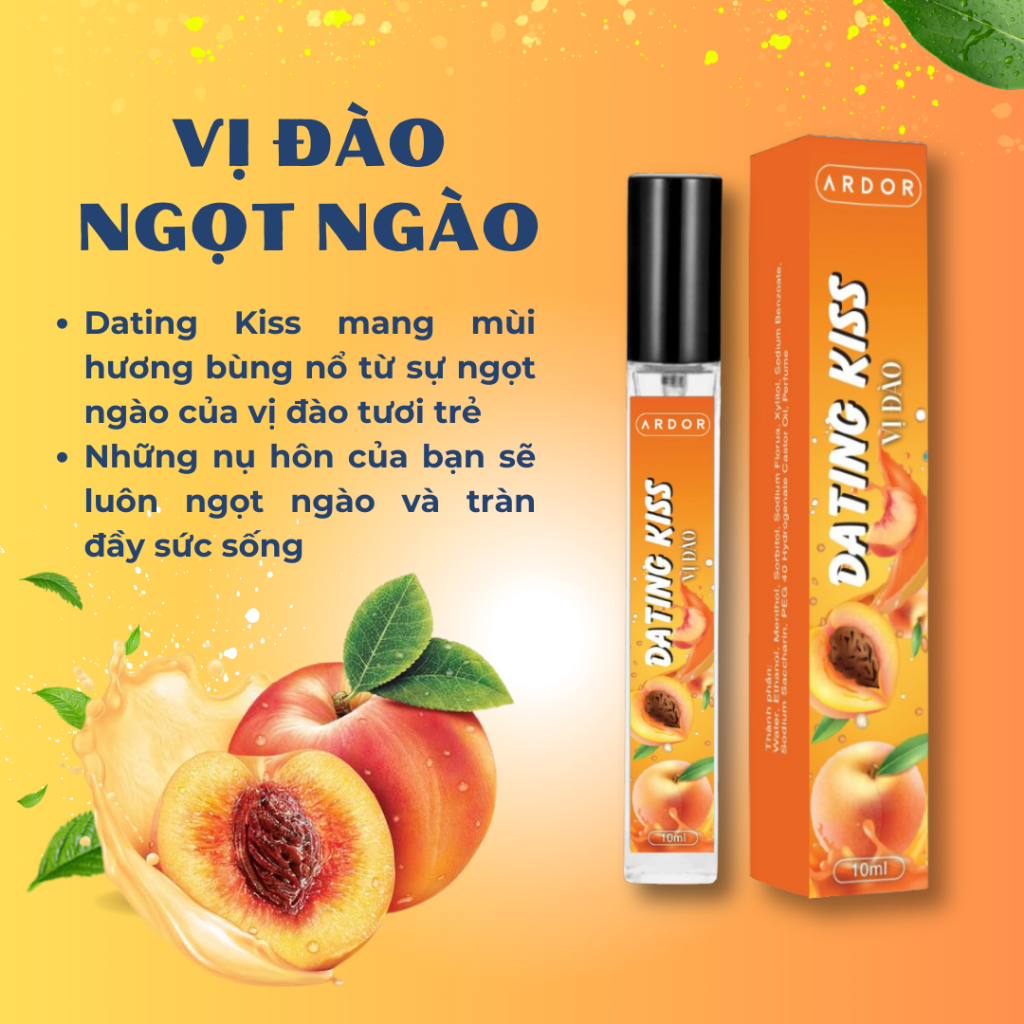 Xịt Thơm Miệng Vị Đào Kissing Spray ARDOR Sịt Miệng Nam Nữ Hương Trái Cây Kẹo Ngọt The Mát Vị Bạc Hà Chai 10ml