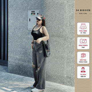 Quần jean ống suông 34QJ009 34 Bigsize, quần bò cho nữ, quần jean dài bigsize cao cấp đậm chất đường phố