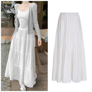 Chân váy trắng dài midi xoè 2 lớp bèo 4 tầng chất voan tơ nhẹ nhàng bồng bềnh
