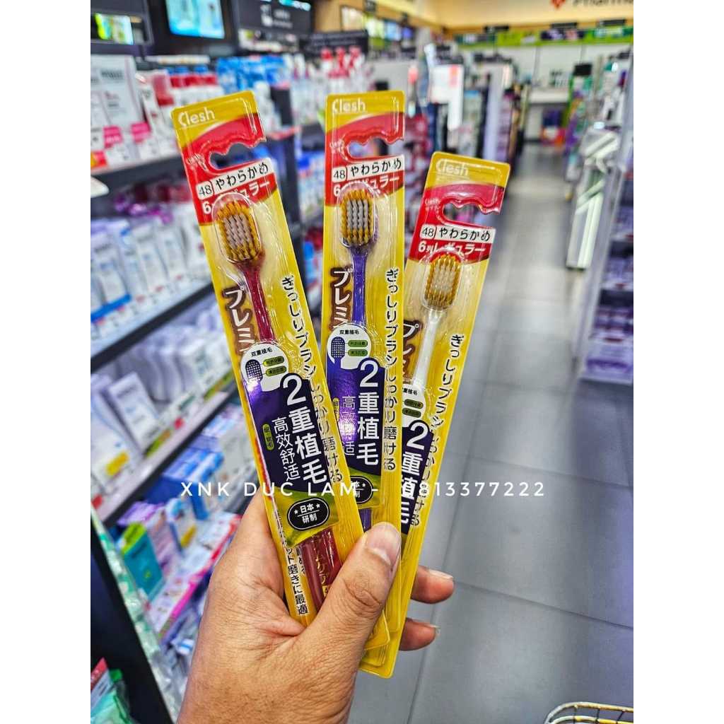 Hộp 8 cái Bàn Chải Đánh Răng nội địa Nhật chính hãng CLESH, lông bàn chải 100% từ thiên nhiên bảo vệ nướu và răng