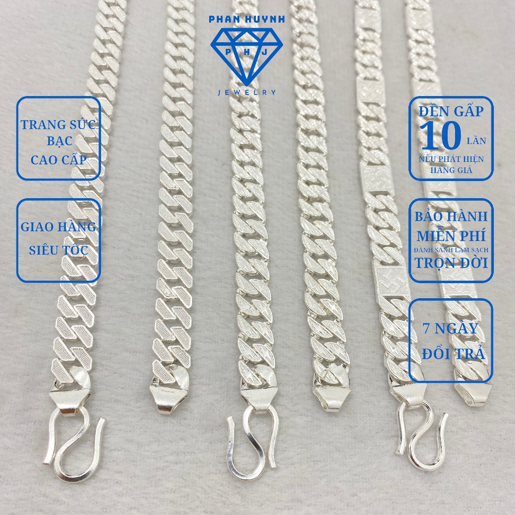 Dây chuyền cuban bạc- Dây tia sét, chữ vạn, nhám cao cấp bạc 950 PHJ