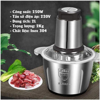 Máy xay thịt đa năng cao cấp - máy xay đa năng cối inox 4 lưỡi siêu bền - dung tích 2l, xay được các loại thịt cứng