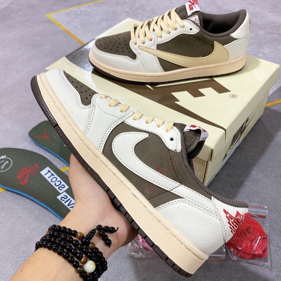 Giày thể thao Jordan 1 Low 'Travis Scott Reverse Mocha', giày nam nữ JD cổ thấp Travis Scott Nâu Trắng bản Best full PK