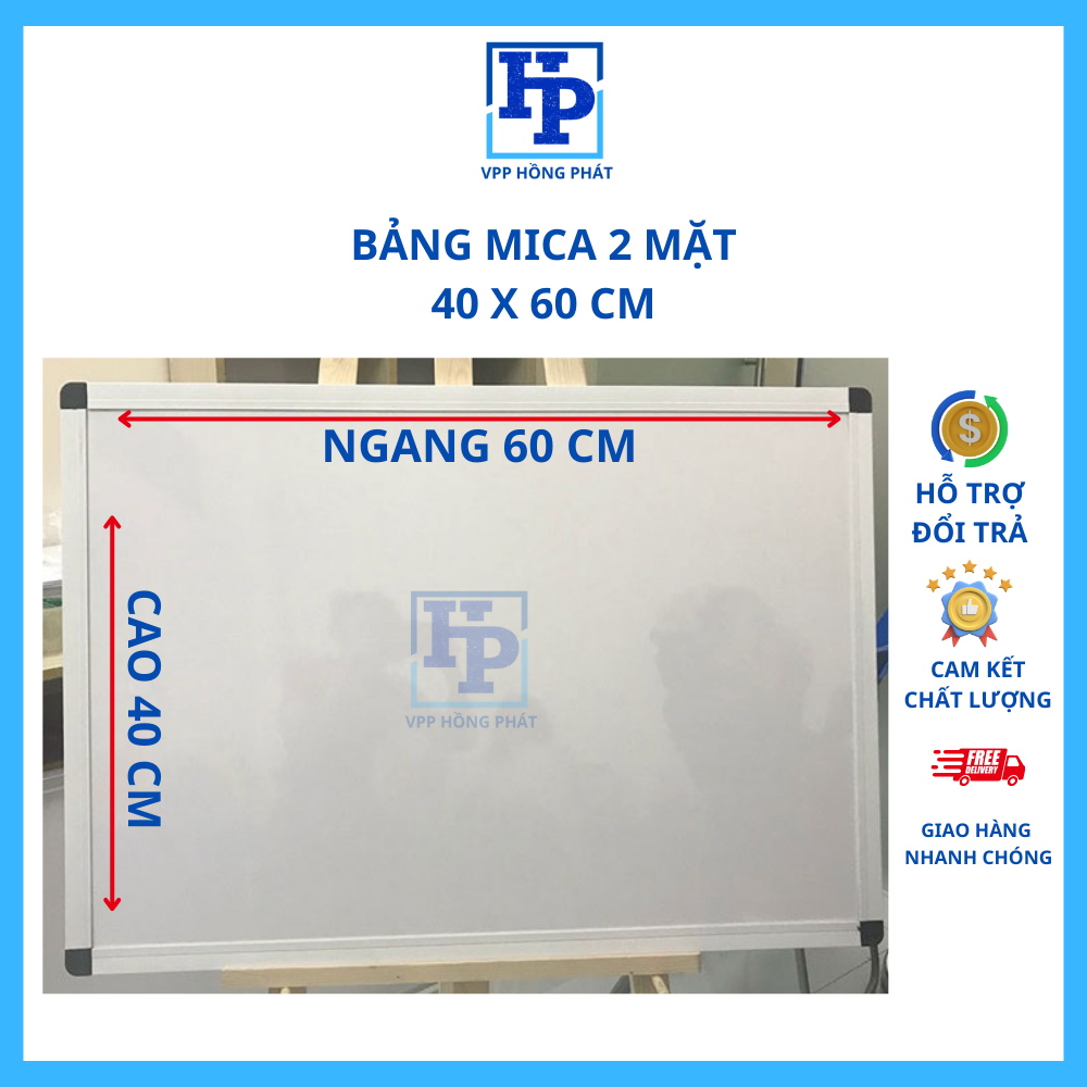Bảng Trắng Mica 2 Mặt Viết Bút Lông 40x60cm Viền Nhôm bảng viết bút lông - bảng treo tường vpp hồng phát