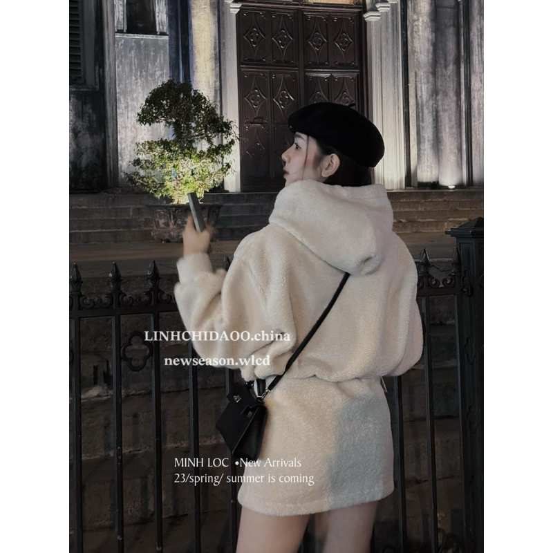 Set áo hoodie bông mix chân váy