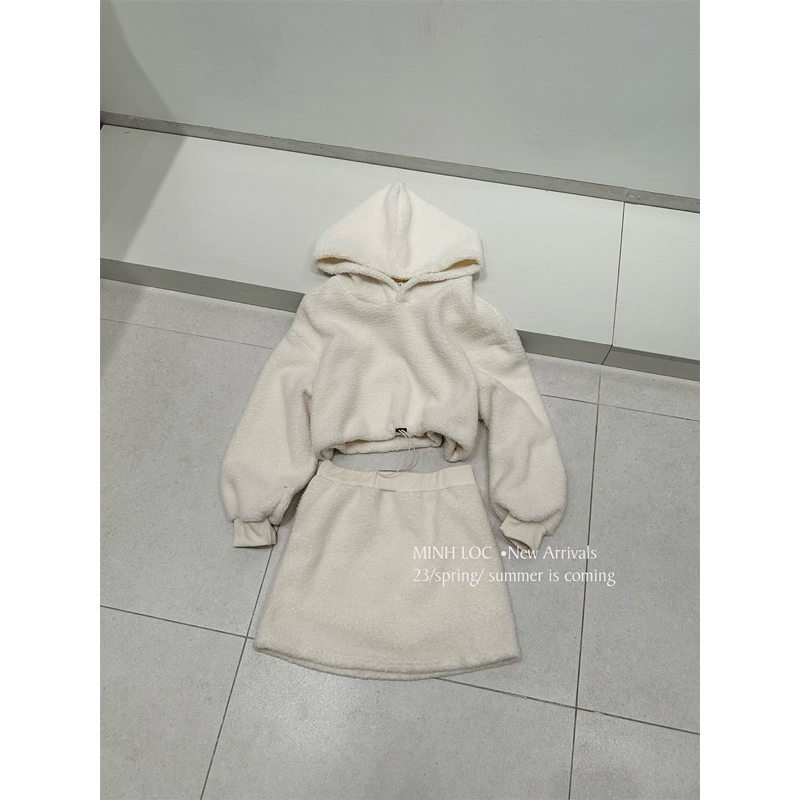 Set áo hoodie bông mix chân váy