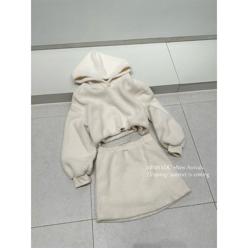 Set áo hoodie bông mix chân váy