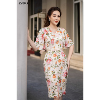 Váy lụa be hoa hồng nơ eo ly bui at03_2