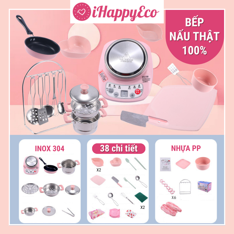 Bộ Đồ Chơi Nấu Ăn THẬT Cho Bé 38 Chi Tiết Mini Inox 304 - iHappyEco