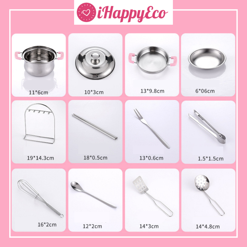 Bộ Đồ Chơi Nấu Ăn THẬT Cho Bé 38 Chi Tiết Mini Inox 304 - iHappyEco