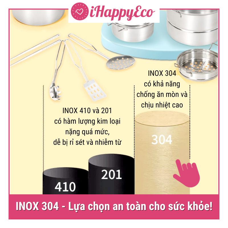 Bộ Đồ Chơi Nấu Ăn THẬT Cho Bé 38 Chi Tiết Mini Inox 304 - iHappyEco