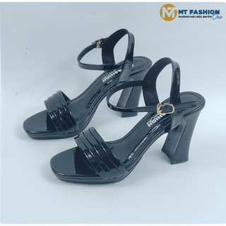 Sandal dép ,sục , nữ cao gót chính hãngmtmt fashion one ,da bóng điểm nhấn 4dây xếp ly ,mũi tròn ,gót 9 phân et0017