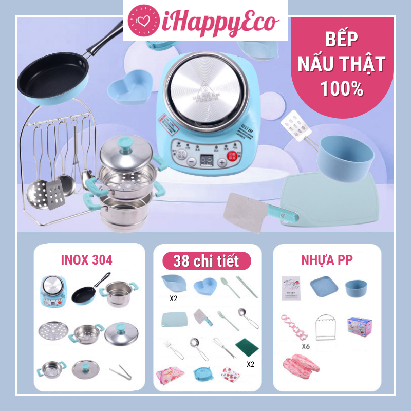Bộ Đồ Chơi Nấu Ăn THẬT Cho Bé 38 Chi Tiết Mini Inox 304 - iHappyEco