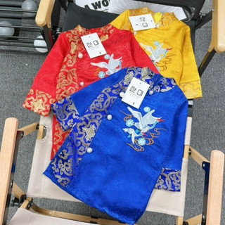 Áo dài cách tân bé trai size 9-28kg. Chất gấm thượng hải cao cấp