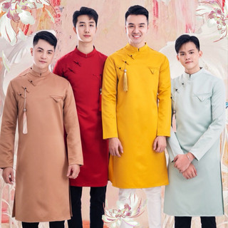 Áo Dài Nam Trơn Gắn Ngọc Bội (Ngọc Bội mua riêng)