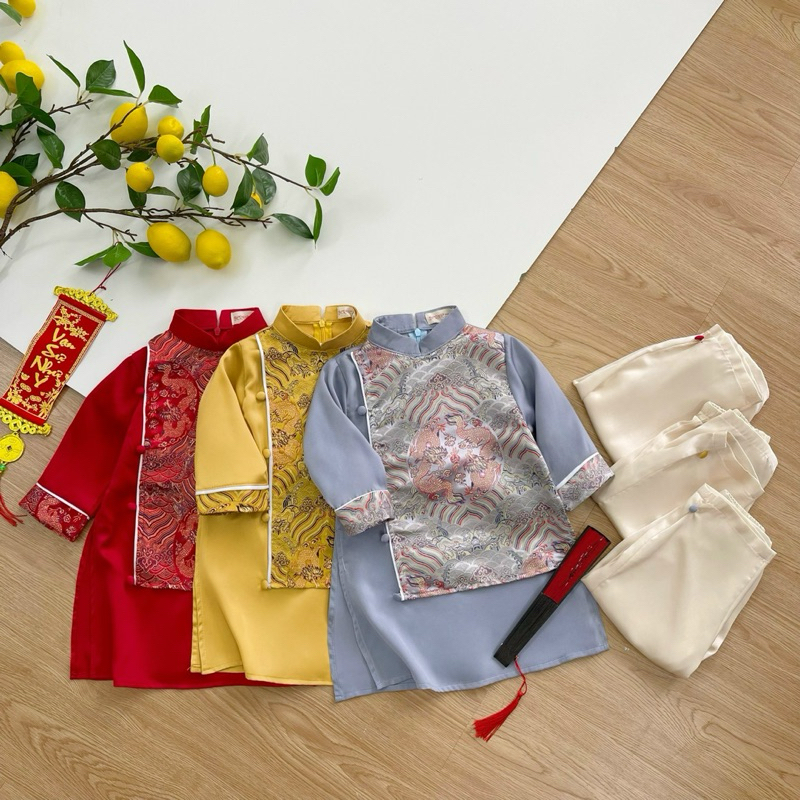 [VOUCHER 50K] Áo dài phối gấm rồng cho bé trai
