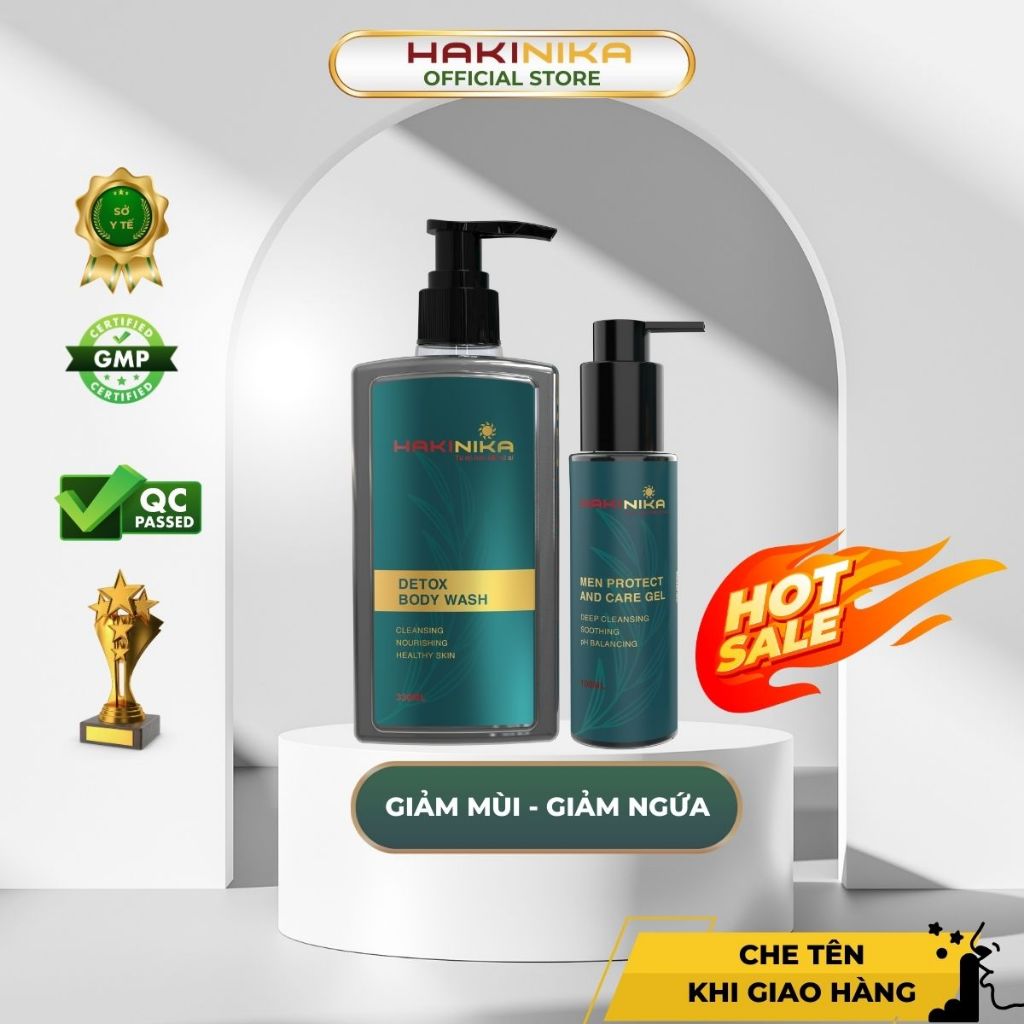 Combo sữa tắm giảm mụn lưng khử mùi cơ thể, giảm nhờn bết và ddvs nam chiết xuất thiên nhiên giảm mùi giảm ngứa HAKINIKA