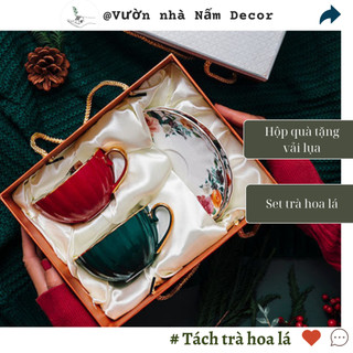 Tách trà Anh Quốc cổ điển hoa lá, tách trà chiều
