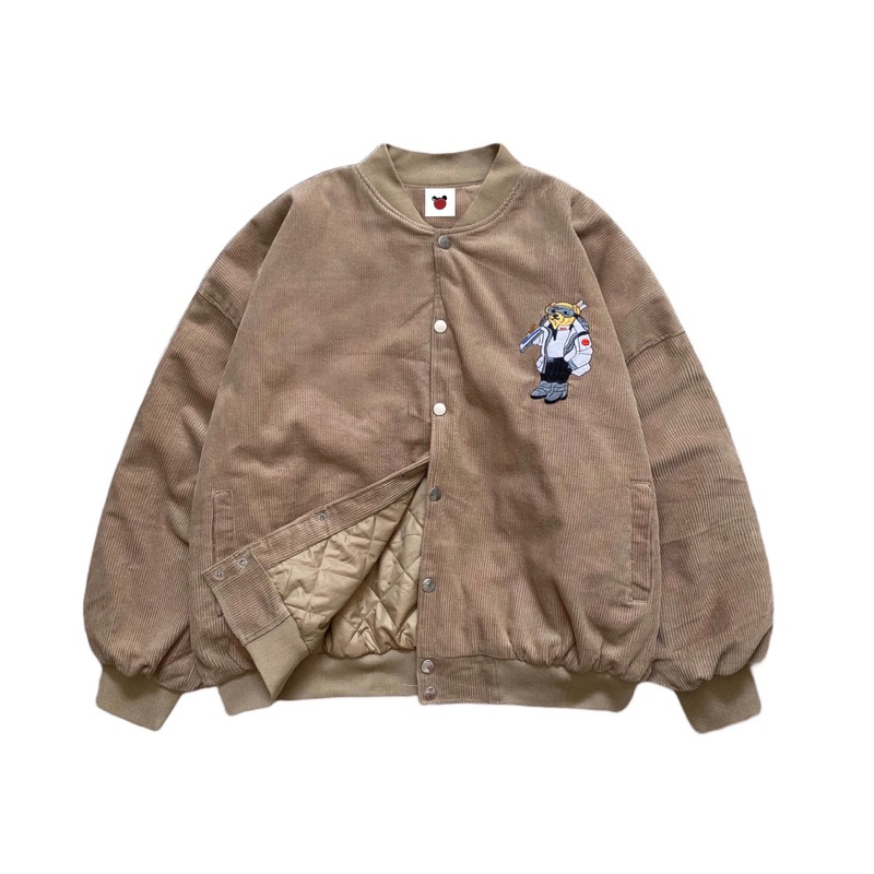 Áo khoác bomber bóng chày trần bông BEAR IN SS