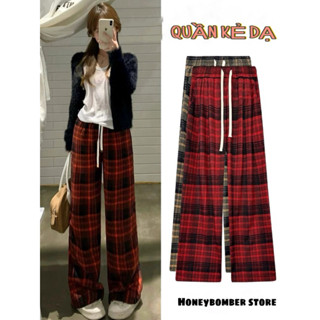 Quần Dạ Kẻ Dây Rút Ống Rộng Dáng Suông [FREESHIP]🌸 Quần Kẻ Caro Form Dáng Rộng Ulzzang🌸