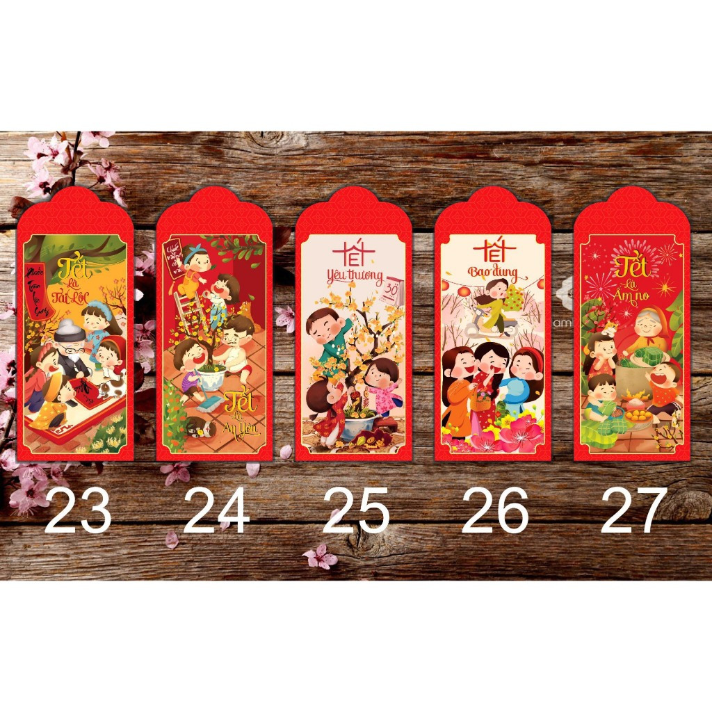Bao lì xì tết 2024 - Combo 50 bao lì xì tết - Lì xì hoa lá 2024 Theo Yêu cầu