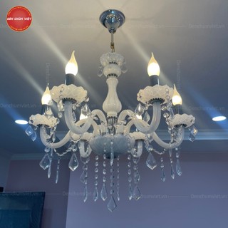 Đèn chùm pha lê nến 6 tay, đèn chùm trang trí studio, nhà hàng, phòng khách, phòng ngủ (tặng bóng)