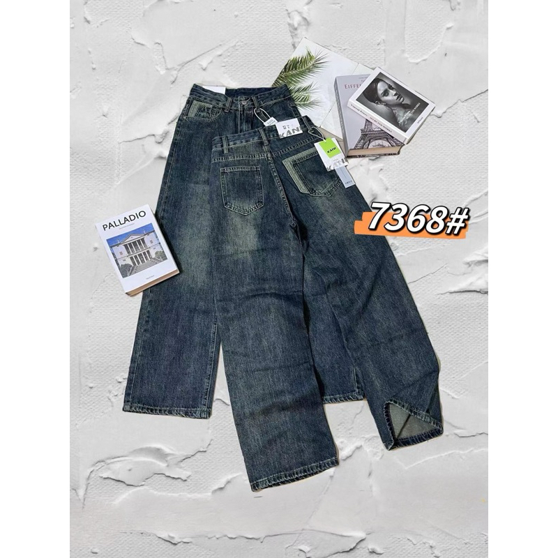 Quần jean suông mài hãng Kani Quảng Châu mã 7368# màu trầm cổ điển