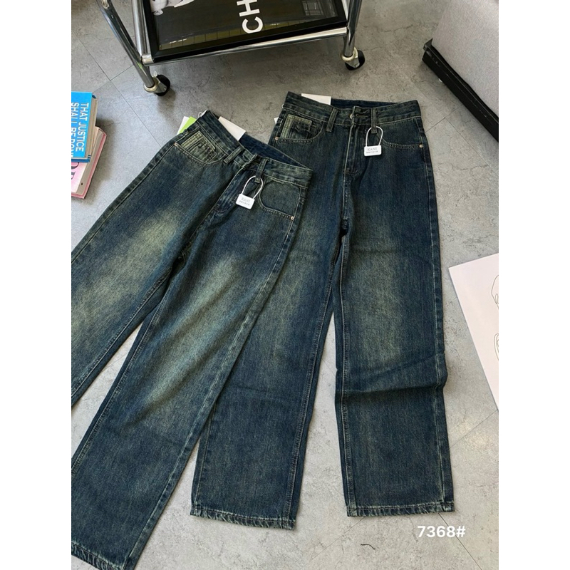 Quần jean suông mài hãng Kani Quảng Châu mã 7368# màu trầm cổ điển