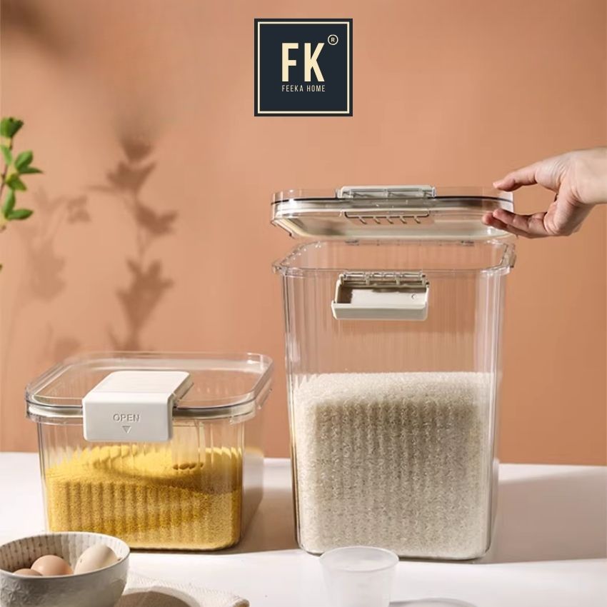 Thùng đựng gạo thông minh 5 - 10kg FEEKA nhựa cao cấp, hộp đựng gạo có gioăng silicon chống mối mọt