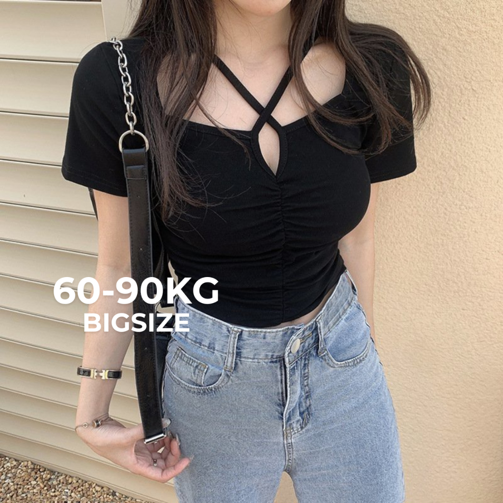 Áo Croptop BigSize, Croptop Tay Ngắn Size 60-90kg Màu Xám AT16 Dễ Thương Cho Nữ Chubby - Smile Bigsize