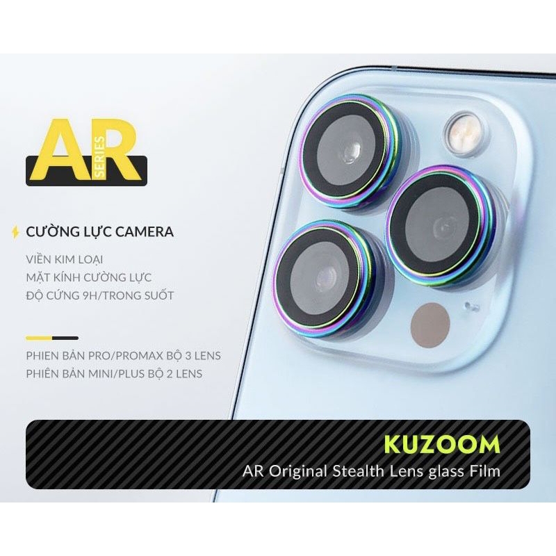 Bộ Kính Cường Lực Camera Lens Viền Nhôm Kuzoom Bảo Vệ Camera Chống Trầy Xước Chống Vỡ 15/15 pro/15 p