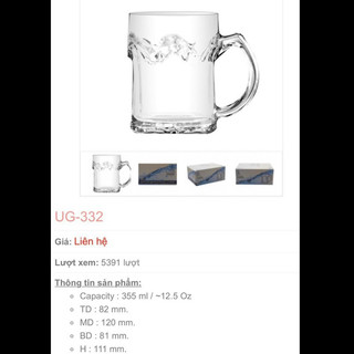 27.6.4 ly thủy tinh 332 UG Thái Lan, ly bia, ly cafe, ly cà phê
