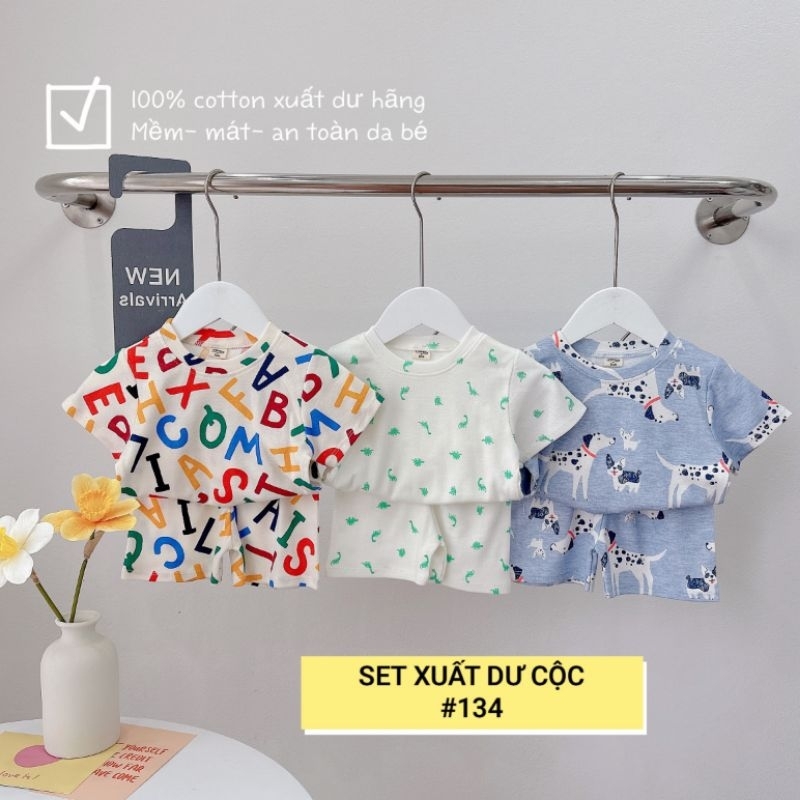 Set 3 bộ Cotton xuất dư cho bé trai- Bộ cotton cộc tay mùa hè