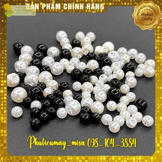 , phụ liệu may rẻ Nút áo ngọc trai hạt bẹt 8mm, 10mm, 12mm Cúc áo nhựa giả ngọc trai