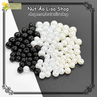 . set 50 Nút áo ngọc trai bẹt, nút nhựa ngọc trai trắng, đen tròn 8mm, 10mm, 12mm St3 Lisa