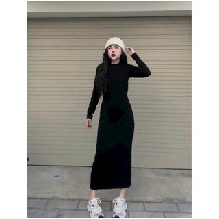 Đầm body dự tiệc basic phôm dài thu đông vải len tăm xịn sò